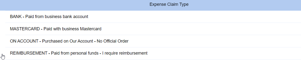 Expense Claim Type