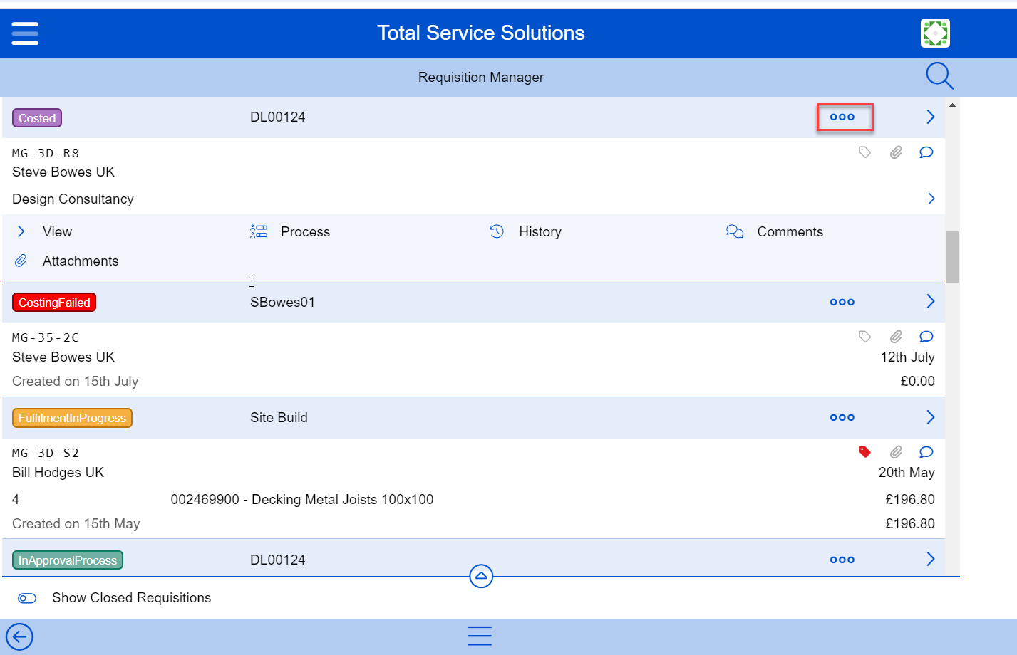Requisitions Manager List