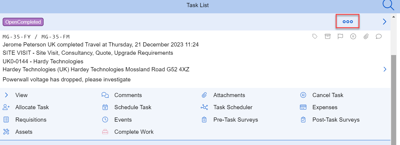 Service task action