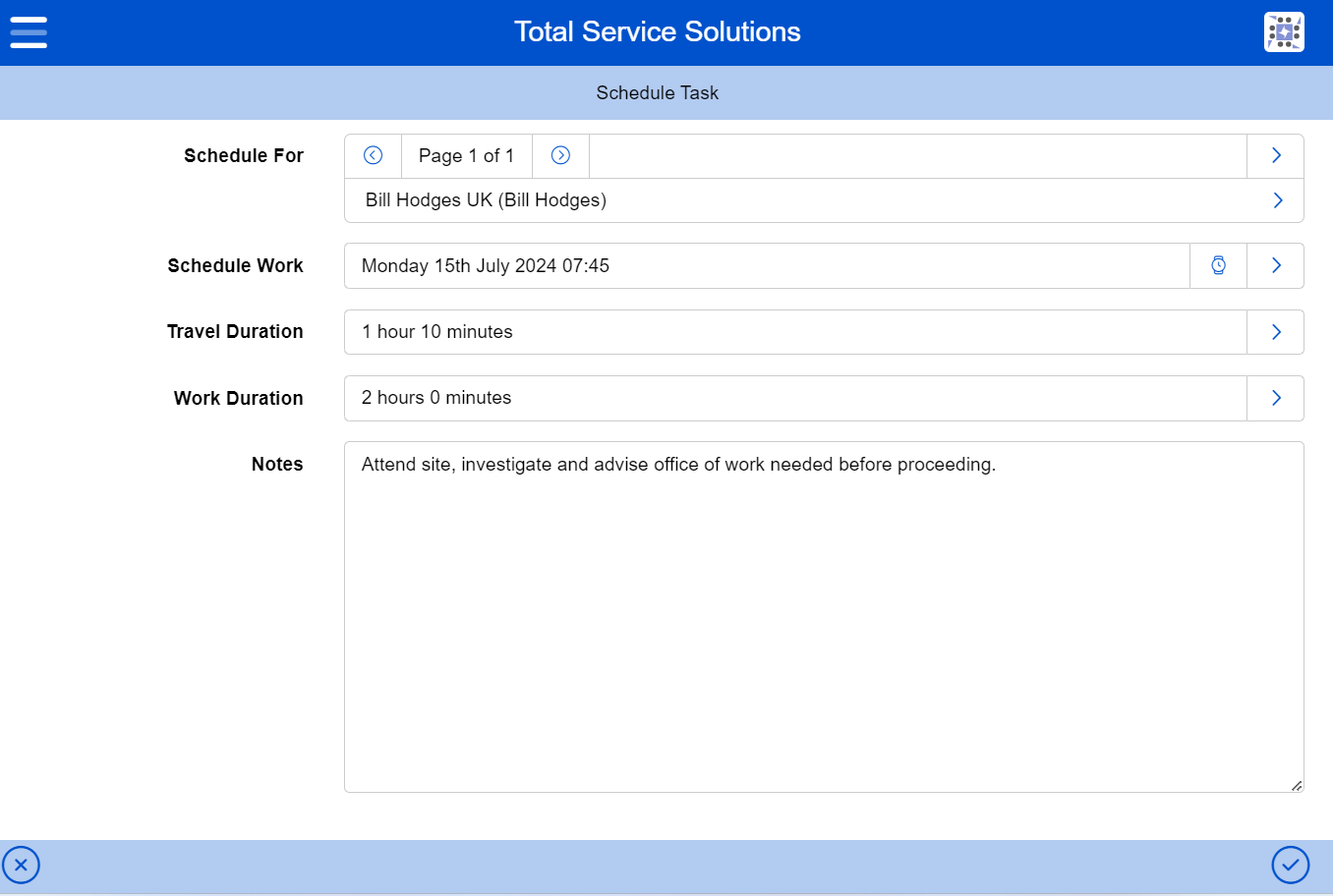 Service task view