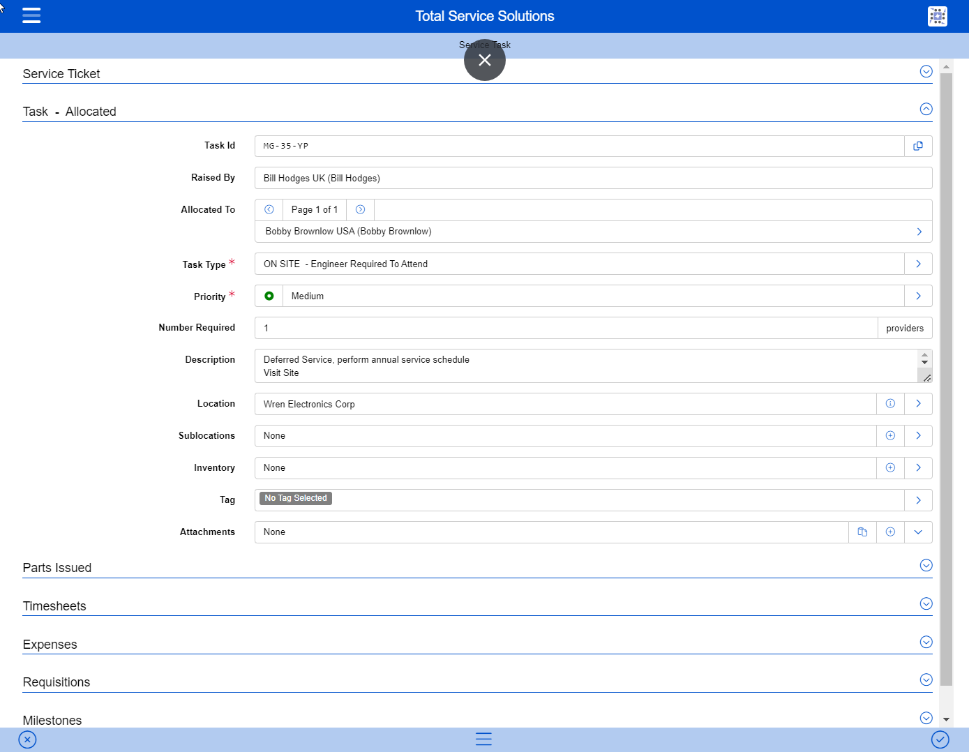 Service task view